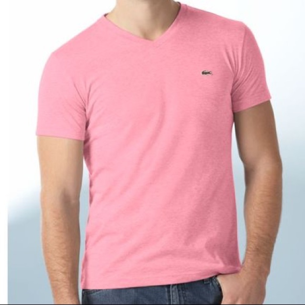 Lacoste Men's Pink 6 Pima Jersey V-neck T-shirt
